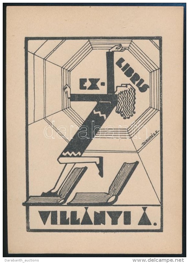 Dinny&eacute;s Ferenc (1886-1958): Art Deco Ex Libris, Vill&aacute;nyi &Aacute;. Fametszet, Pap&iacute;r, Jelzett A... - Other & Unclassified