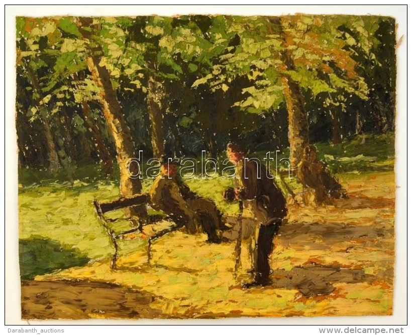 Jelz&eacute;s N&eacute;lk&uuml;l: Alakok A Parkban. Olaj, Karton (k&ouml;rbev&aacute;gva), 39&times;49 Cm - Altri & Non Classificati