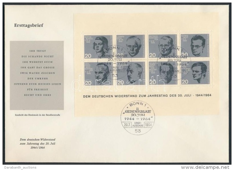 1964 Hitler Elleni Mer&eacute;nylet 20. &eacute;vfordul&oacute;ja Blokk Mi 3 FDC - Andere & Zonder Classificatie