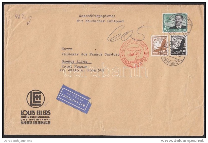 1937 L&eacute;gi Lev&eacute;l Argent&iacute;n&aacute;ba 3,25 RM B&eacute;rmentes&iacute;t&eacute;ssel / Airmail... - Andere & Zonder Classificatie