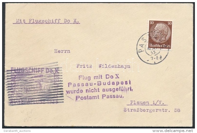 1933 A Dornier Do. X Elmaradt Budapesti Rep&uuml;l&eacute;s&eacute;re Feladott Lev&eacute;l / Cover Mailed For The... - Otros & Sin Clasificación