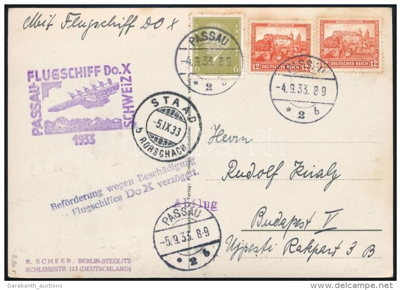 1933 A Dornier Do. X Elmaradt Budapesti Rep&uuml;l&eacute;s&eacute;re Feladott K&eacute;peslap / Postcard Mailed... - Andere & Zonder Classificatie