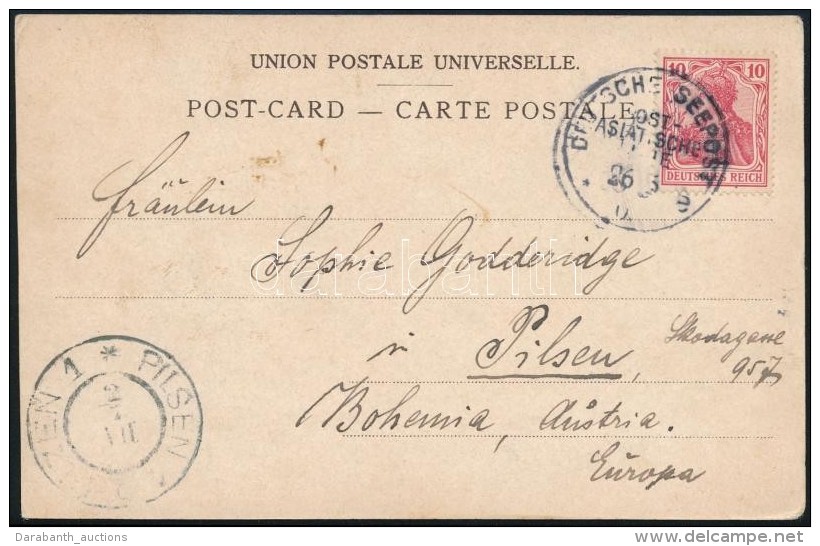 1902 K&eacute;peslap N&eacute;met Haj&oacute;post&aacute;val 'DEUTSCHES SEEPOST OSTASIATISCHE LINIE' - Pilsen - Altri & Non Classificati