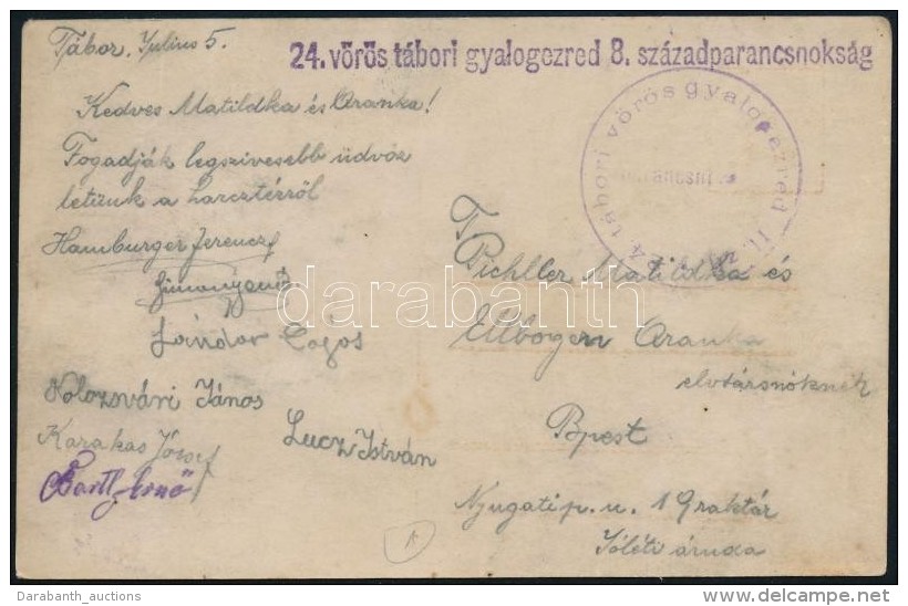 1919 T&aacute;bori Posta K&eacute;peslap '24. V&ouml;r&ouml;s T&aacute;bori Gyalogezred 8.... - Other & Unclassified