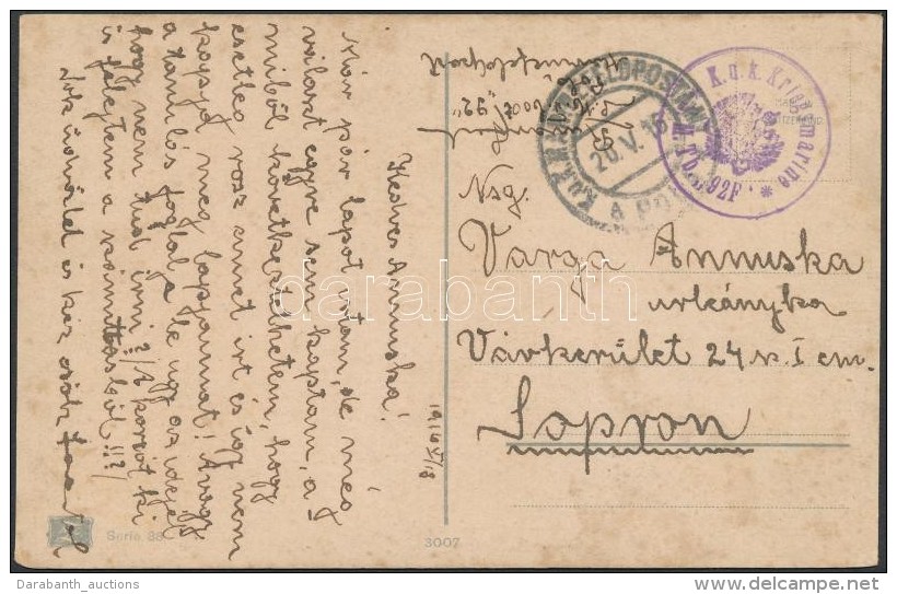 1918 T&aacute;bori Posta K&eacute;peslap Haj&oacute;post&aacute;val / Field Postcard 'K.u.k. KRIEGSMARINE S.M. Tb.... - Otros & Sin Clasificación