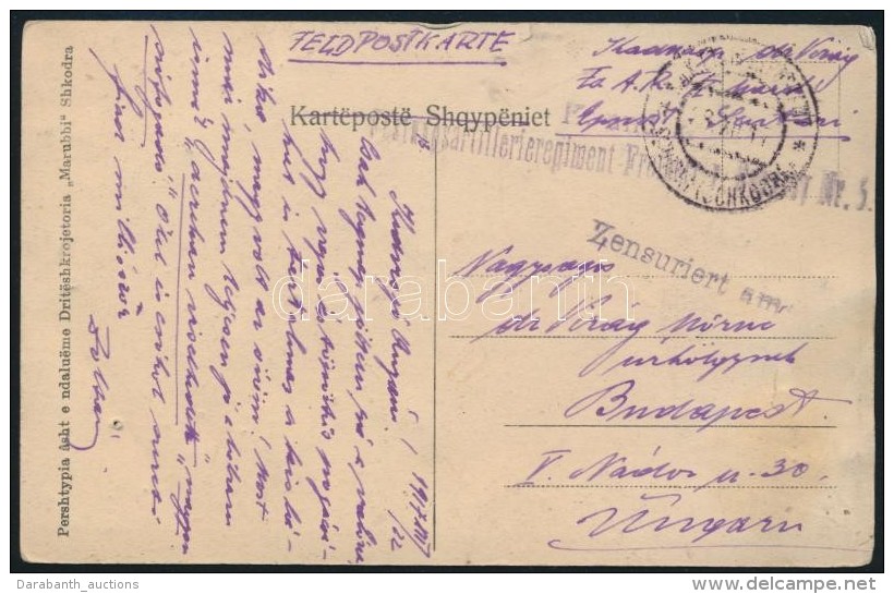 1917 T&aacute;bori Posta K&eacute;peslap 'Festungsartillerieregiment Freiherr V. Ronvroy Nr.5.' + 'EP SCUTARI... - Otros & Sin Clasificación