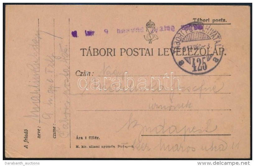 1917 T&aacute;bori Posta LevelezÅ‘lap 'M.kir. 9. Honv&eacute;d Gyalog Ezred' + 'TP 425 A' - Other & Unclassified