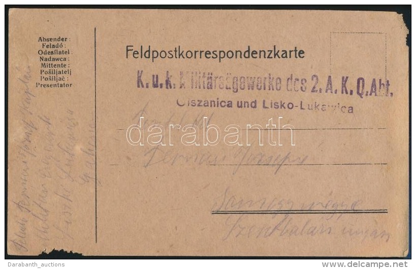 1917 T&aacute;bori Posta LevelezÅ‘lap 'K.u.k Milit&auml;rs&auml;gewerke 2.A.K.Q.Abt.' - Other & Unclassified