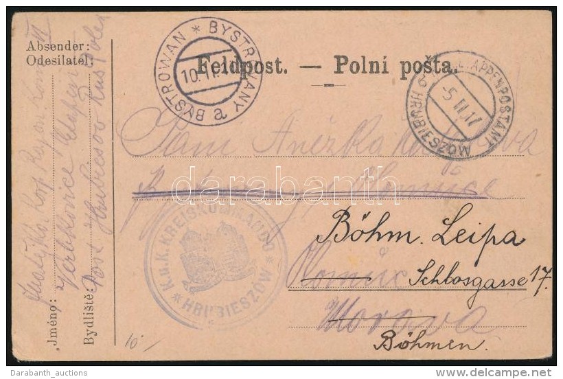 1917 T&aacute;bori Posta LevelezÅ‘lap / Field Postcard 'K.u.k. KREISKOMMANDO HRUBIESZOW' + 'EP HRUBIESZOW B' - Altri & Non Classificati