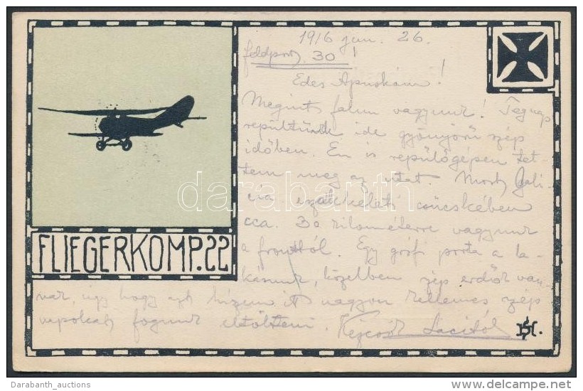 1916 Fliegerkompagnie 22 Dekorat&iacute;v Grafikai K&eacute;peslapja HS Szign&oacute;vel / Postcard Of Fliegerkomp.... - Other & Unclassified