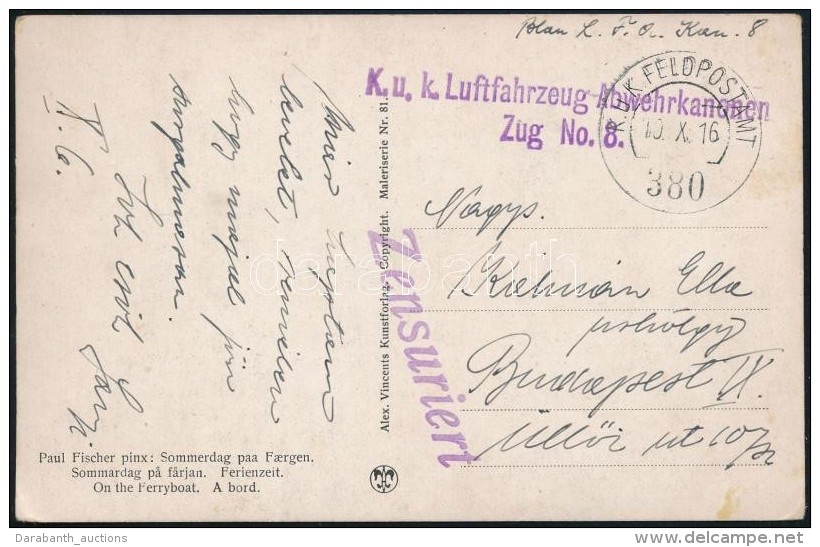 1916 T&aacute;bori Posta K&eacute;peslap 'K.u.k. Luftfahrzeug Abwehrkanonen Zug No.8.' - Otros & Sin Clasificación