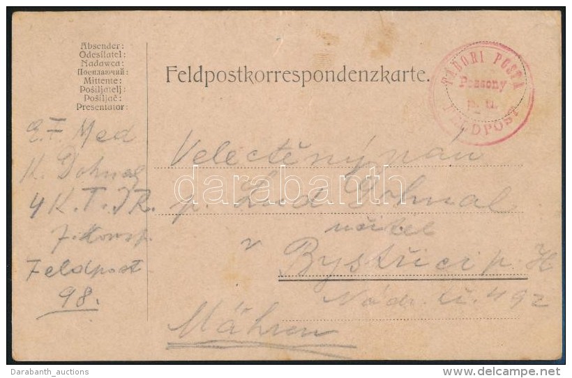 ~1916 T&aacute;bori Posta LevelezÅ‘lap 'T&Aacute;BORI POSTA Pozsony P.u.' - Otros & Sin Clasificación