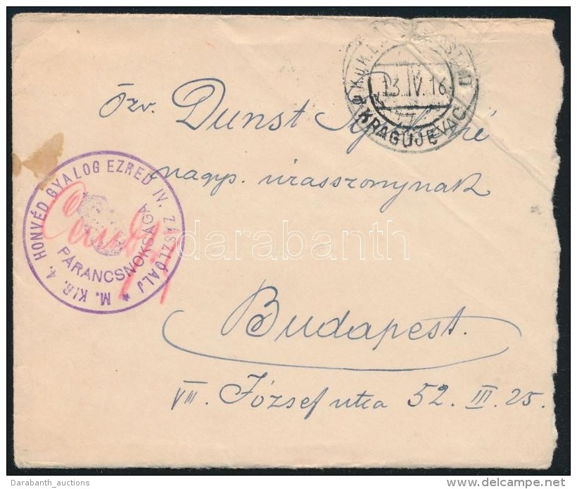 1916 T&aacute;bori Posta Lev&eacute;l 'M.KIR. 4. HONV&Eacute;D GYALOG EZRED IV. Z&Aacute;SZL&Oacute;ALJ... - Other & Unclassified