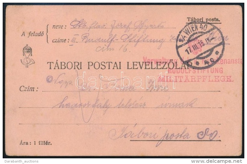 1915 T&aacute;bori Posta LevelezÅ‘lap 'Verwaltung D.k.k. Krankenanst... RUDOLFSTIFTUNG' + 'WIEN' - Other & Unclassified