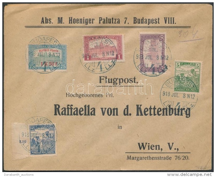 1918.07.08. L&eacute;gi Lev&eacute;l B&eacute;csbe / Airmail Cover To Vienna - Andere & Zonder Classificatie