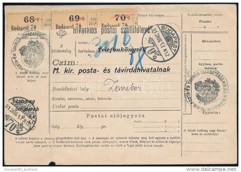 1912 Hivatalos Postai Sz&aacute;ll&iacute;t&oacute;lev&eacute;l 'BUDAPEST' - Zombor - Other & Unclassified