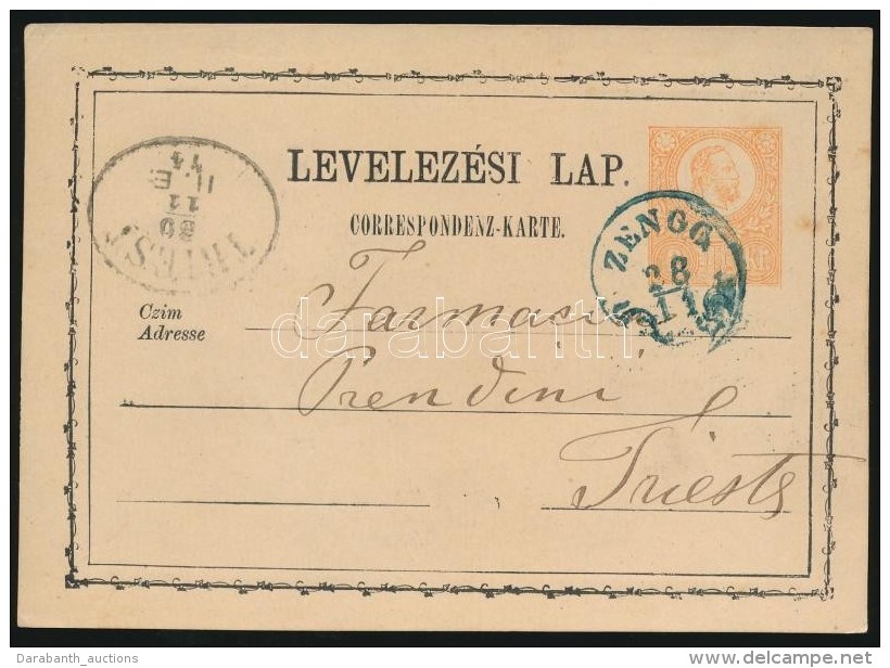 1874 2kr D&iacute;jjegyes LevelezÅ‘lap 'ZENGG' K&eacute;k / Blue - Andere & Zonder Classificatie