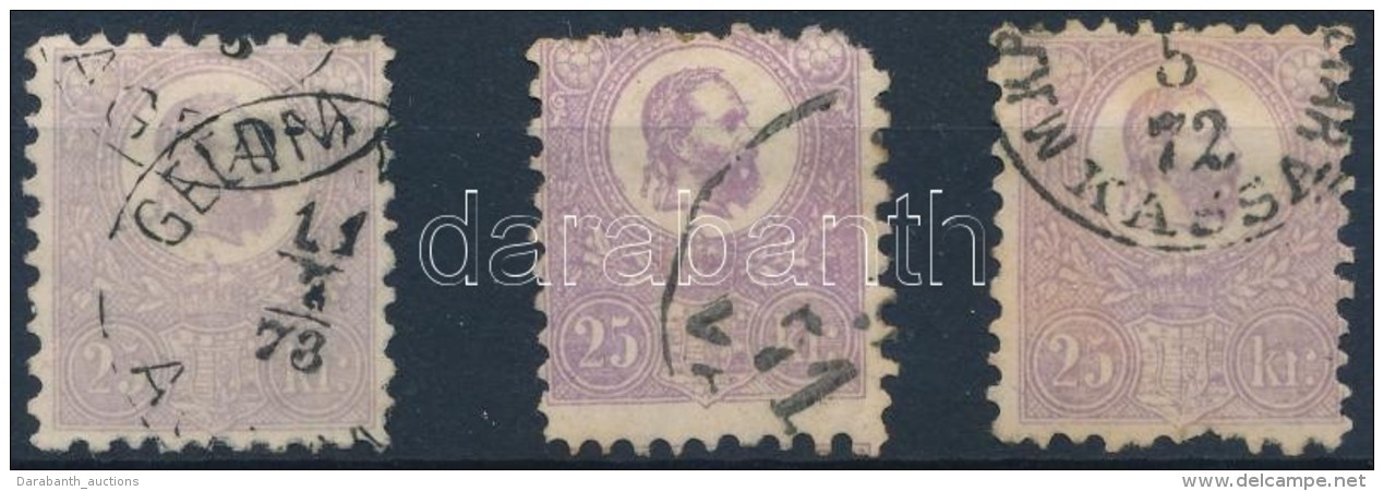 O 1871 3 Db KÅ‘nyomat 25kr Klf Sz&iacute;n&aacute;rnyalatban / 3 X Mi 6 Colour Varieties (foghib&aacute;k /... - Andere & Zonder Classificatie