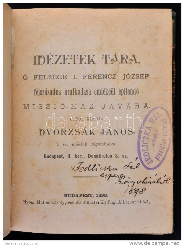 Id&eacute;zetek T&aacute;ra. Szerk.: Dvorzs&aacute;k J&aacute;nos. Bp., 1898, M&uuml;ller K&aacute;roly-ny.... - Non Classificati