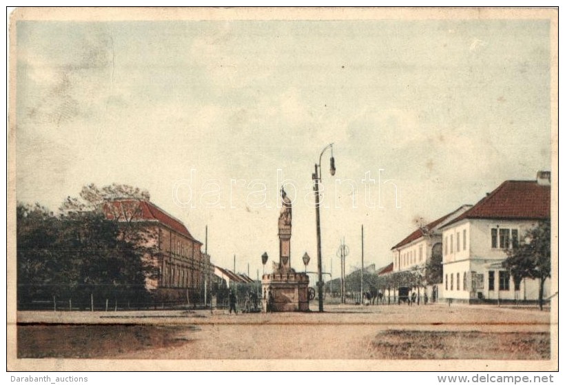 T2/T3 Zsombolya, Jimbolia; Mainzi Utca, Szet Fl&oacute;ri&aacute;n Szobor / Street View With Monument - Zonder Classificatie