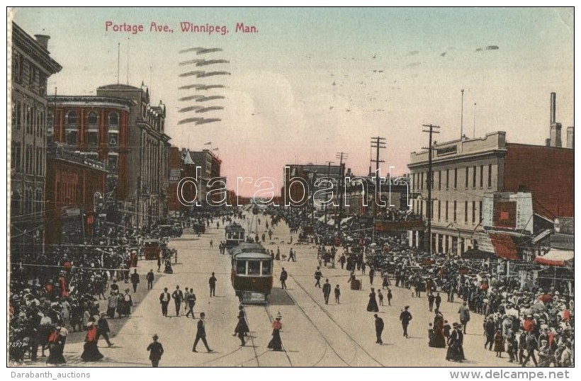 T2/T3 Winnipeg, Portage Avenue, Tram, Shops (from Postcard Booklet) (EK) - Non Classés