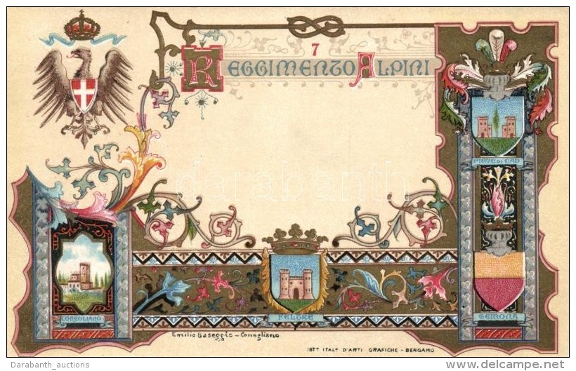 * T2 7. Reggimento Alpini, Conegliano, Feltre, Gemona, Pieve Di Cadore/ Italian Alpine Regiment, Coat Of Arms Litho - Sin Clasificación