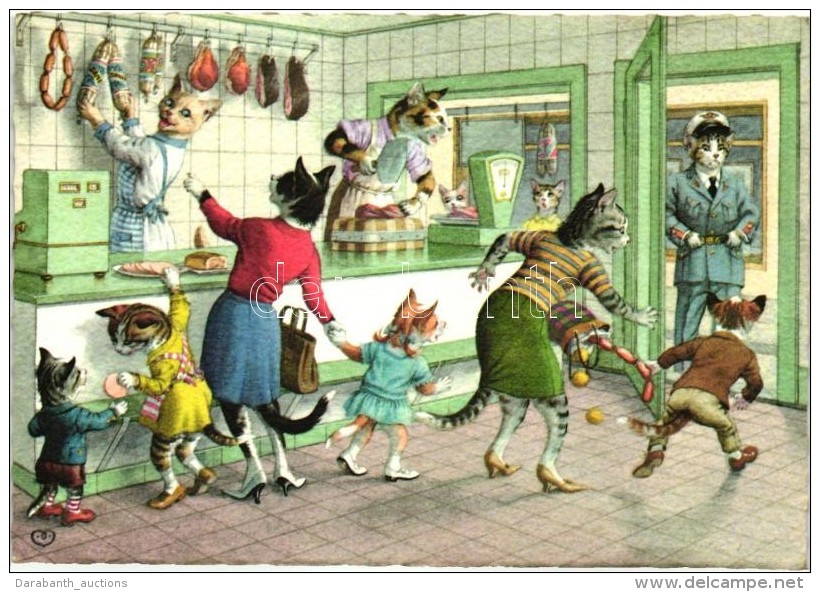 ** T2/T3 Cats In The Butcher Shop, Officer Cat. Colorprint B. Special 2607/6. (EK) - Unclassified