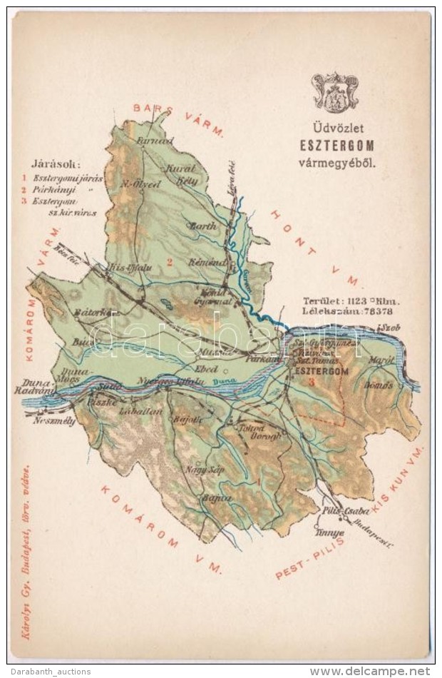 ** T4 Esztergom V&aacute;rmegye T&eacute;rk&eacute;pe; Kiadja K&aacute;rolyi Gy. / Map Of Esztergom County (b) - Non Classés