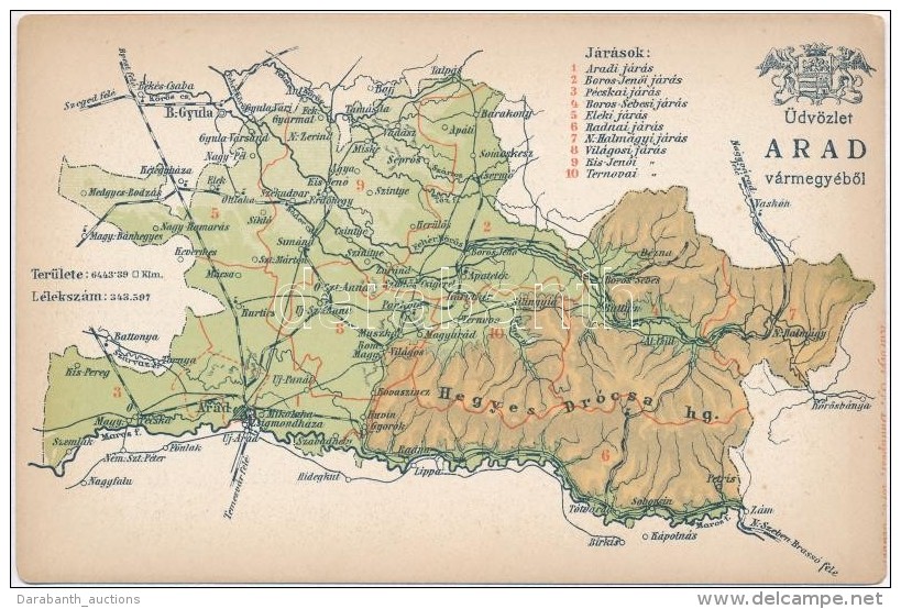 ** T2 Arad V&aacute;rmegye T&eacute;rk&eacute;pe; Kiadja K&aacute;rolyi Gy. / Map Of Arad County - Sin Clasificación