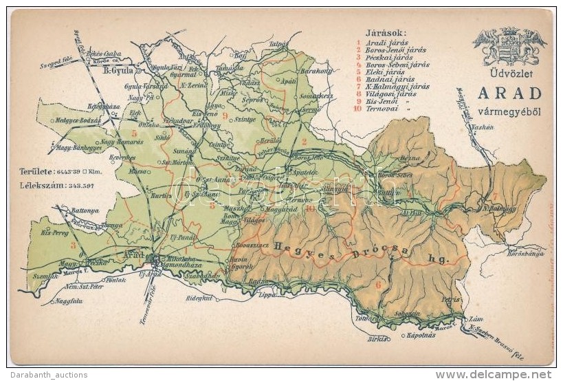 ** T2 Arad V&aacute;rmegye T&eacute;rk&eacute;pe; Kiadja K&aacute;rolyi Gy. / Map Of Arad County - Non Classificati