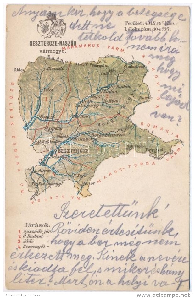 T2/T3 Beszterce-Nasz&oacute;d V&aacute;rmegye T&eacute;rk&eacute;pe; Kiadja K&aacute;rolyi Gy. / Map Of... - Non Classificati