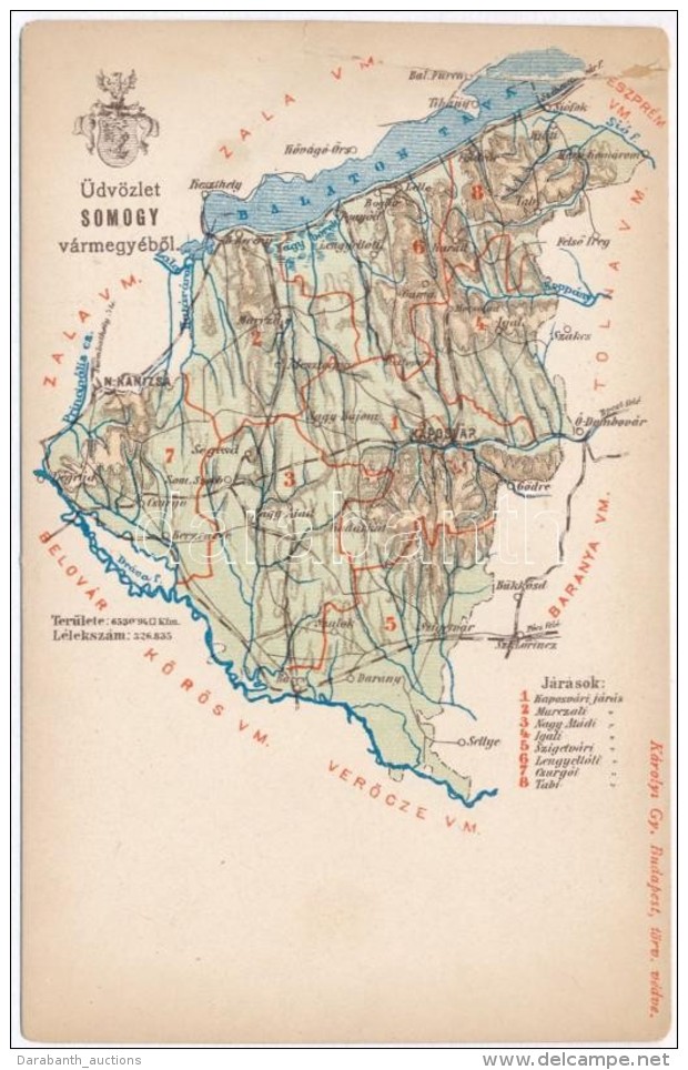 ** T4 Somogy V&aacute;rmegye T&eacute;rk&eacute;pe; Kiadja K&aacute;rolyi Gy. / Map Of Somogy County (r) - Non Classificati