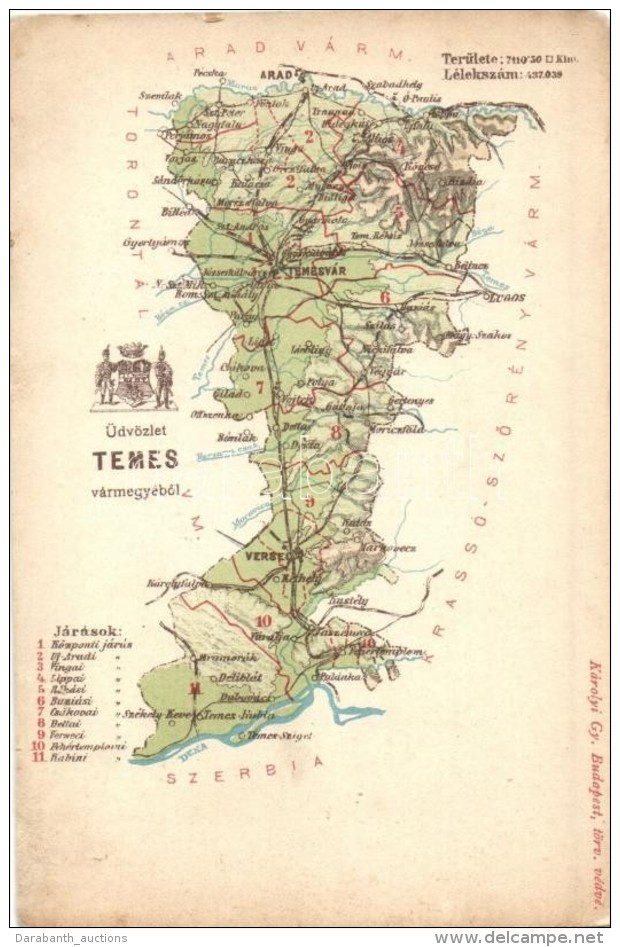 ** T4 Temes V&aacute;rmegye T&eacute;rk&eacute;pe; Kiadja K&aacute;rolyi Gy. / Map Of Temes County (b) - Non Classificati