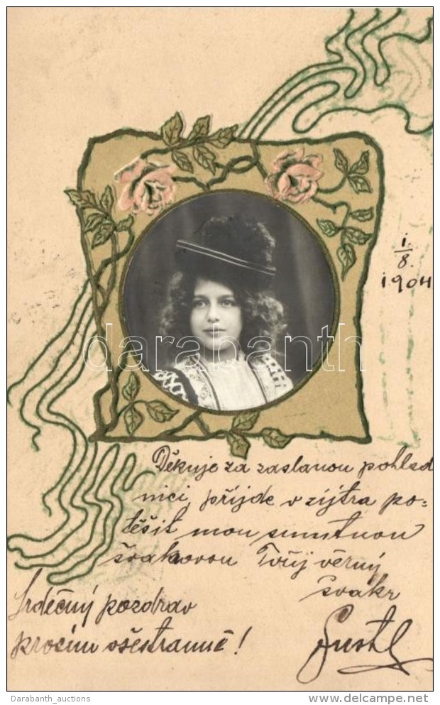 T2 Embossed Art Nouveau Greeting Card With Photo - Non Classés