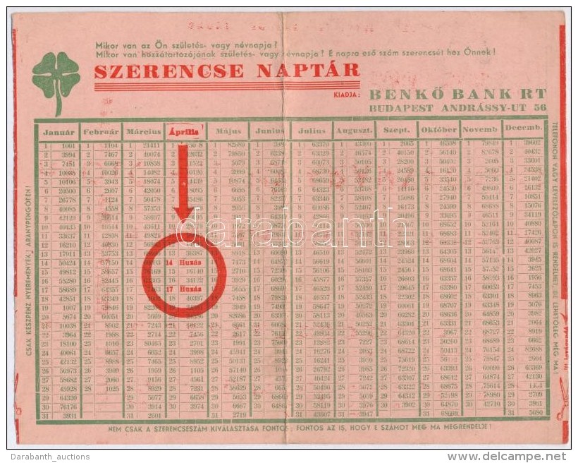 1934. 'Szerencse Napt&aacute;r' Magyar Kir&aacute;lyi Oszt&aacute;lysorsj&aacute;t&eacute;k Rekl&aacute;mja - Zonder Classificatie