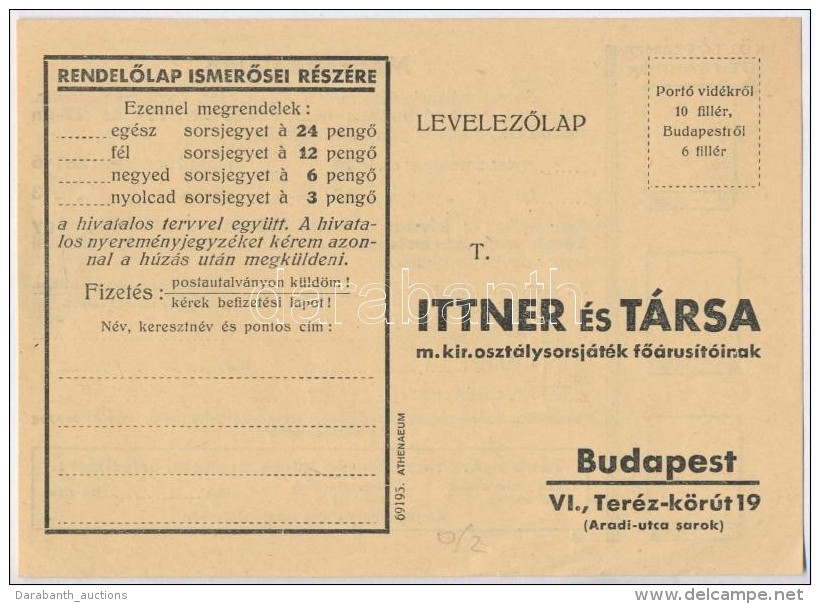 1935. 'Ittner &eacute;s T&aacute;rsa M. Kir. Oszt&aacute;lysorsj&aacute;t&eacute;k... - Non Classificati