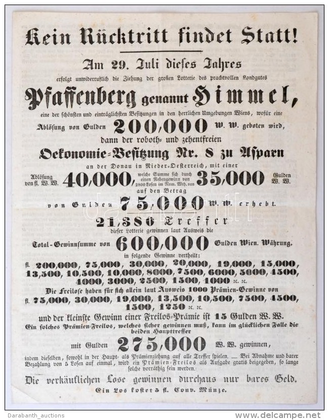 Ausztria / B&eacute;cs ~1840. Sorsj&aacute;t&eacute;k Hirdetm&eacute;ny T:III
Austria / Vienna ~1840. Lottery... - Sin Clasificación