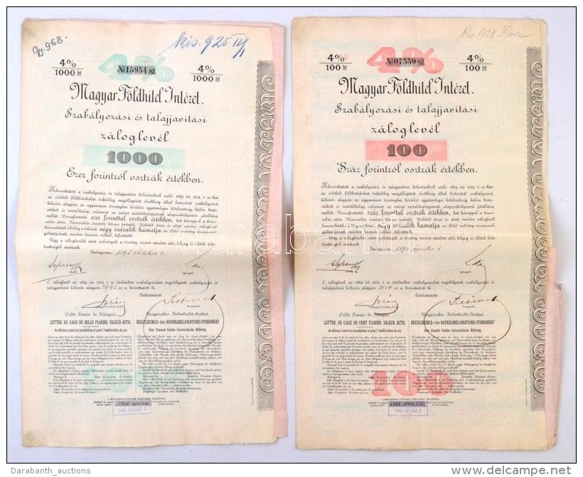 Budapest 1890. 'Magyar F&ouml;ldhitel Int&eacute;zet' 4%-os Z&aacute;loglevele 100Ft-r&oacute;l, Magyar, Francia... - Zonder Classificatie