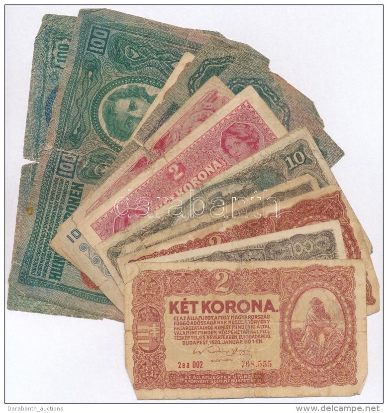 1912-1920. 13db-os Vegyes Magyar Korona Bankjegy T&eacute;tel T:III-IV - Unclassified