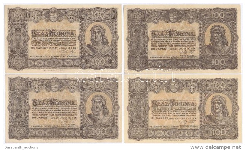 1923. 100K (4x) 'Magyar P&eacute;nzjegynyomda Rt.' Nyomdahely Jel&ouml;l&eacute;ssel T:I-,II-,III Sz&eacute;p... - Sin Clasificación