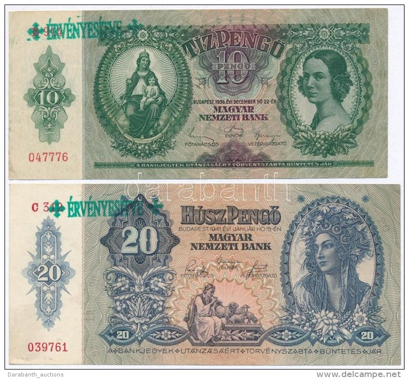 1930. 100P + 1932. 50P + 1936. 10P + 1941. 20P Mindegyik Hamis Nyilaskeresztes '&Eacute;RV&Eacute;NYES&Iacute;TVE'... - Sin Clasificación