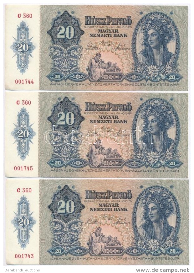 1941. 20P (3x) Sorsz&aacute;mk&ouml;vetÅ‘k T:I- Nyomdai Pap&iacute;rr&aacute;nc - Sin Clasificación