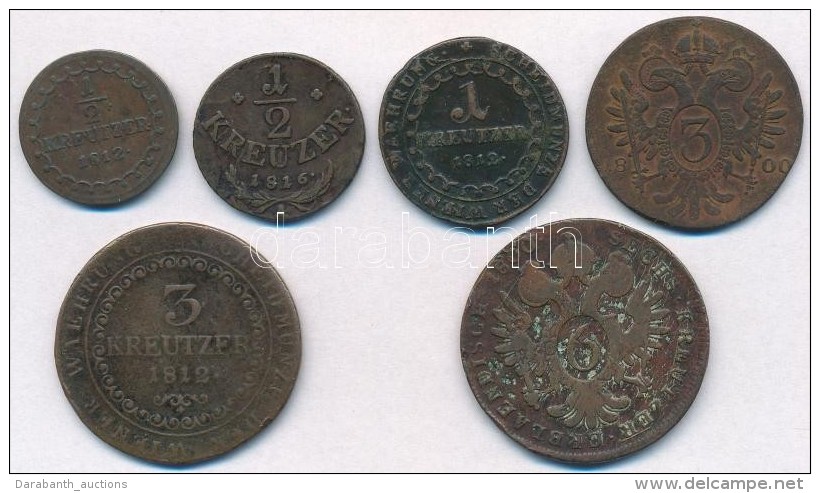 1800-1816. 1/2kr-6kr (6xklf) Vegyes R&eacute;zp&eacute;nz T&eacute;tel, FÅ‘leg Magyar VerdejelÅ±ek T:2-,3 - Sin Clasificación