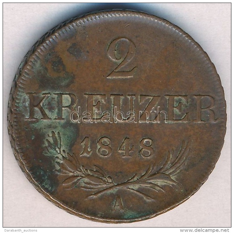 Ausztria 1848A 2kr Cu T:1-,2 Kis &uuml;.
Austria 1848A 2 Kreuzer Cu C:AU,XF Small Ding 
Krause KM#2188 - Zonder Classificatie