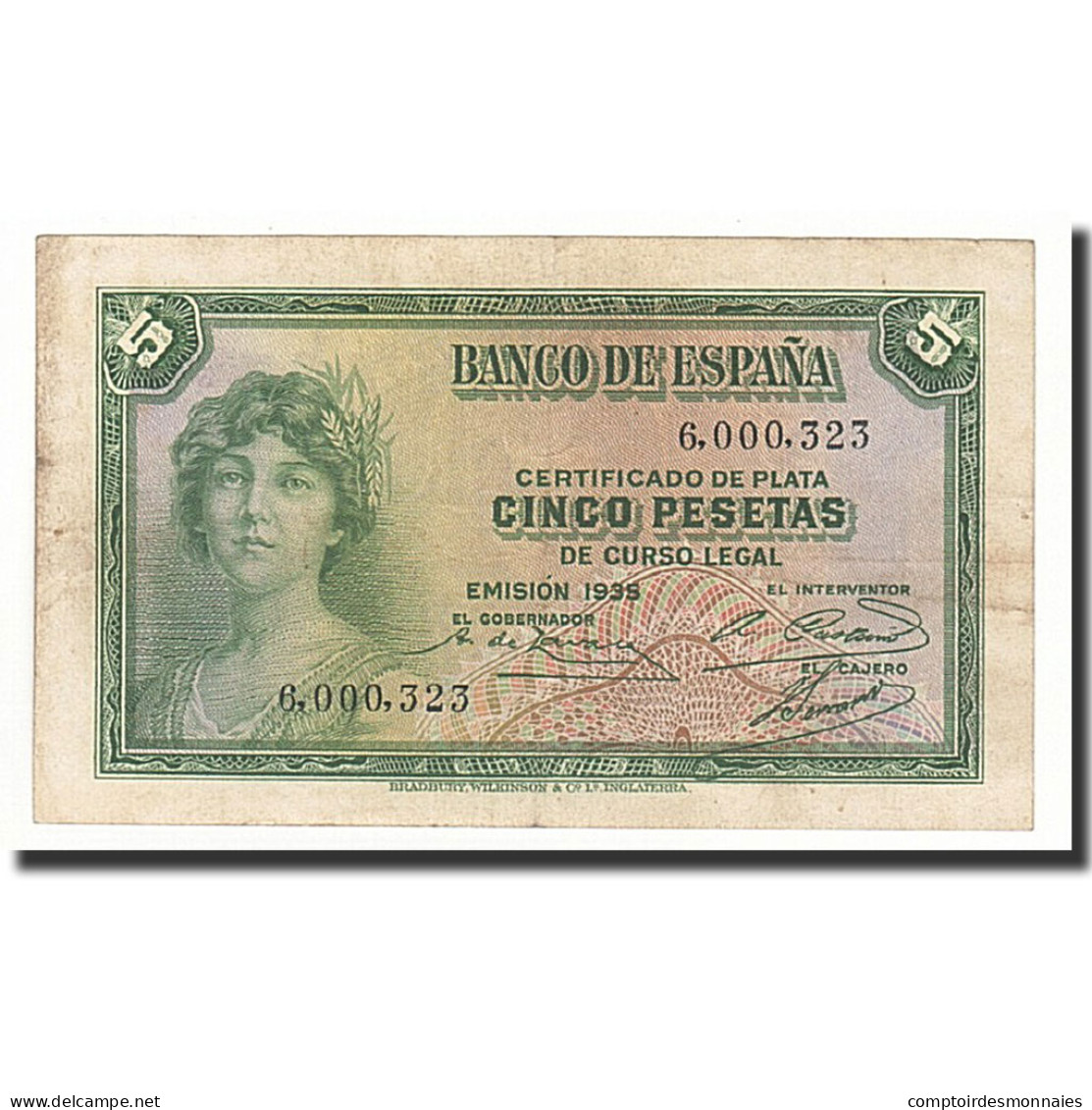 Billet, Espagne, 5 Pesetas, 1935, Undated, KM:85a, TB - 5 Peseten