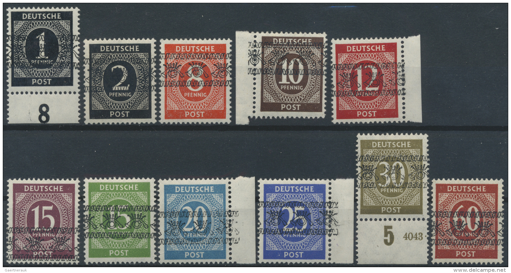 Bizone: 1948, Postfrisches Lot Von 39 Werten Band/Netz Auf Ziffern, Auch Bessere Werte Und Kopfstehende Aufdrucke, Altsi - Autres & Non Classés
