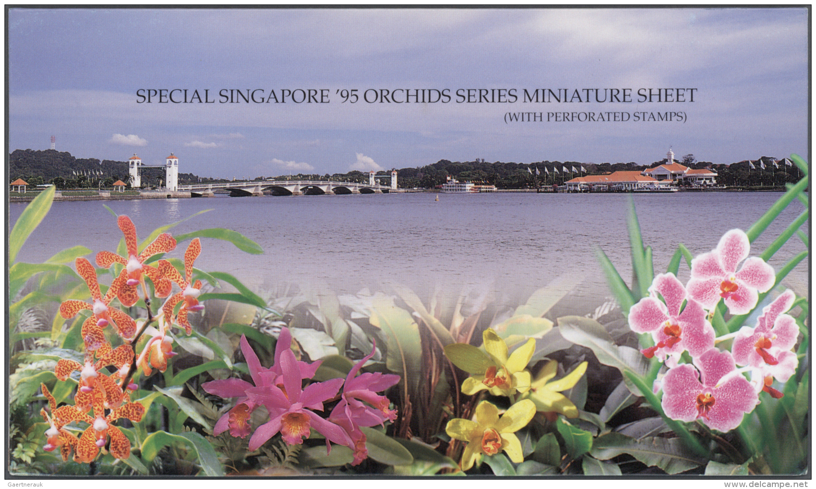 Singapur: 1995, Stamp Exhibition SINGAPORE '95 ("Orchids"), Special Souvenir Sheet With Orange Sheet Margin And Golden O - Singapur (...-1959)