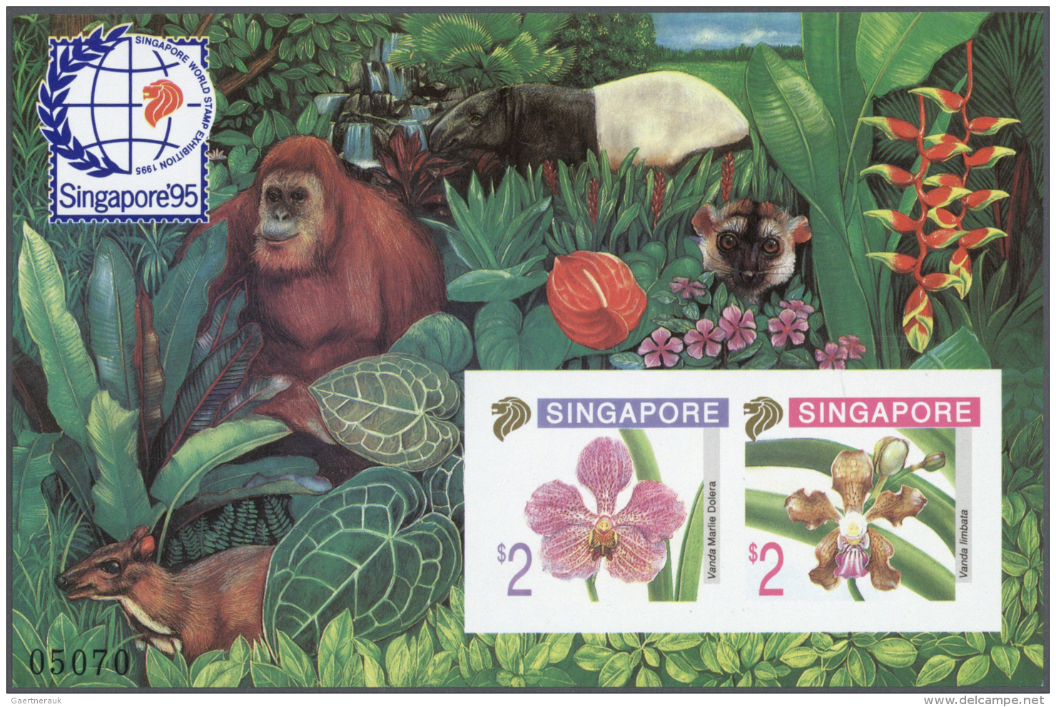 Singapur: 1995, Stamp Exhibition SINGAPORE '95 ("Orchids"), IMPERFORATE Souvenir Sheet, Lot Of 190 Pieces, Unmounted Min - Singapur (...-1959)