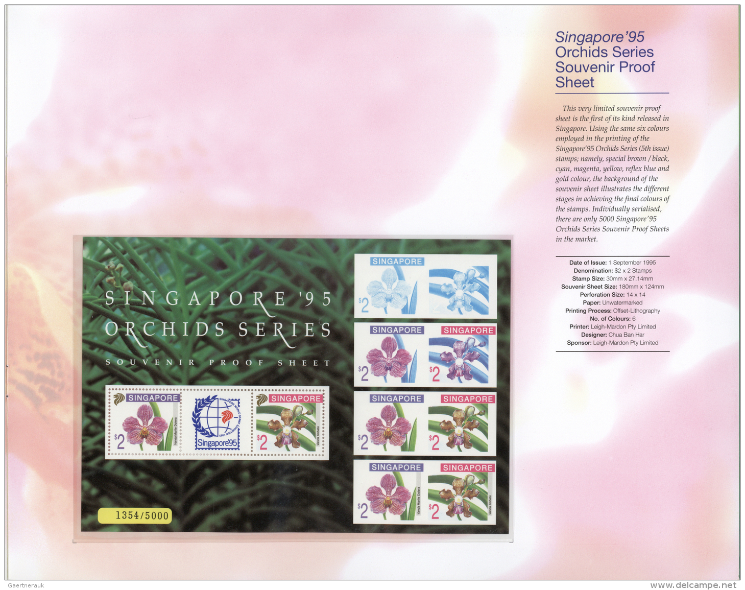 Singapur: 1991/1995, Stamp Exhibition SINGAPORE '95 ("Orchids"), Lot Of 20 Presentation Folders With All Five Issues Plu - Singapore (...-1959)