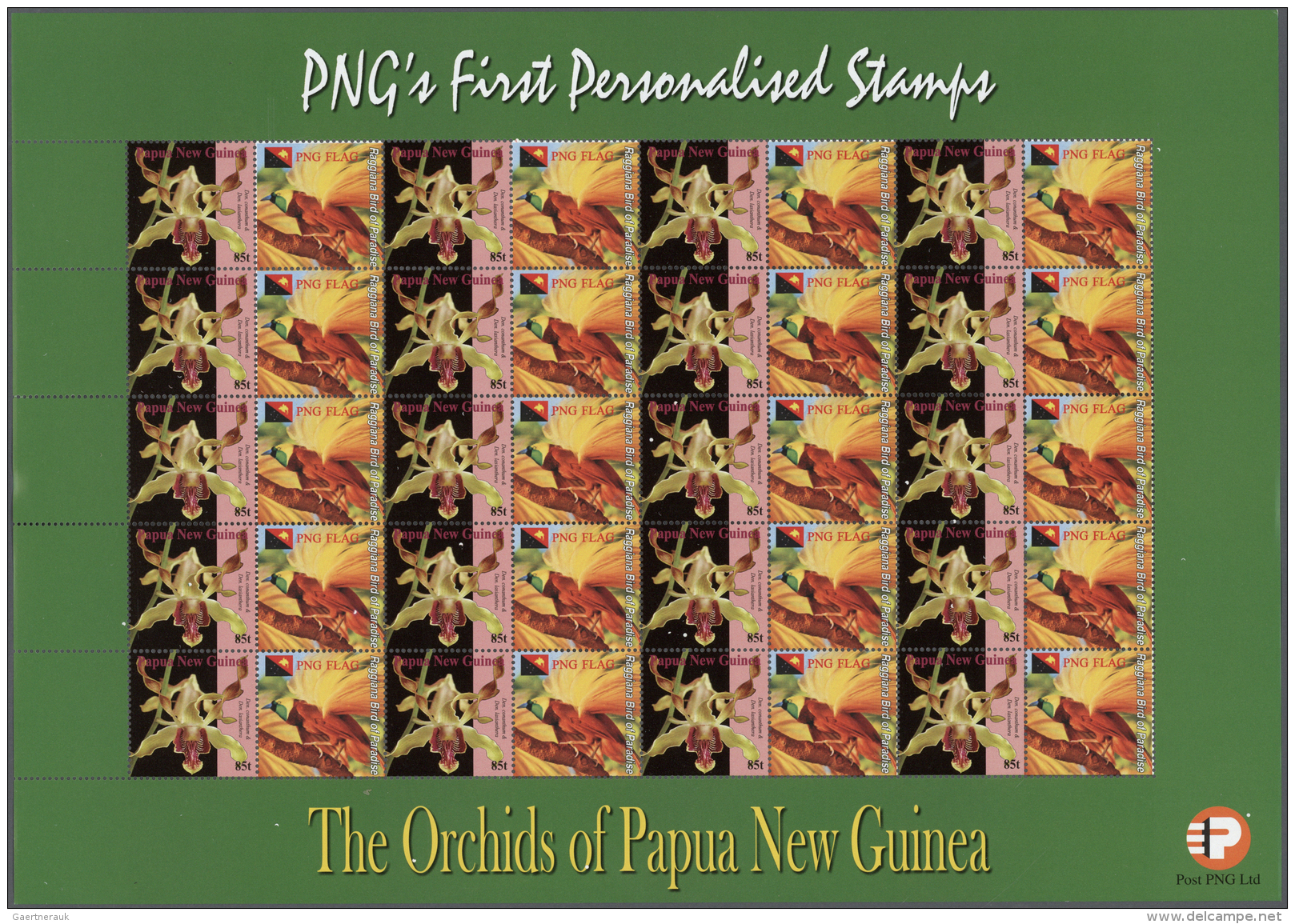 Papua Neuguinea: 2007. Lot With 500 Sheets ORCHIDS 0.85k With Personalised Ornamental Label RAGGIANA BIRD OF PARADISE. 2 - Papouasie-Nouvelle-Guinée